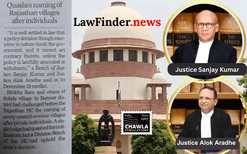 Supreme Court Quashes Naming of Revenue Villages in Rajasthan