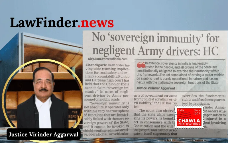Punjab and Haryana High Court Holds Union of India Liable for Negligent Driving by Army Driver