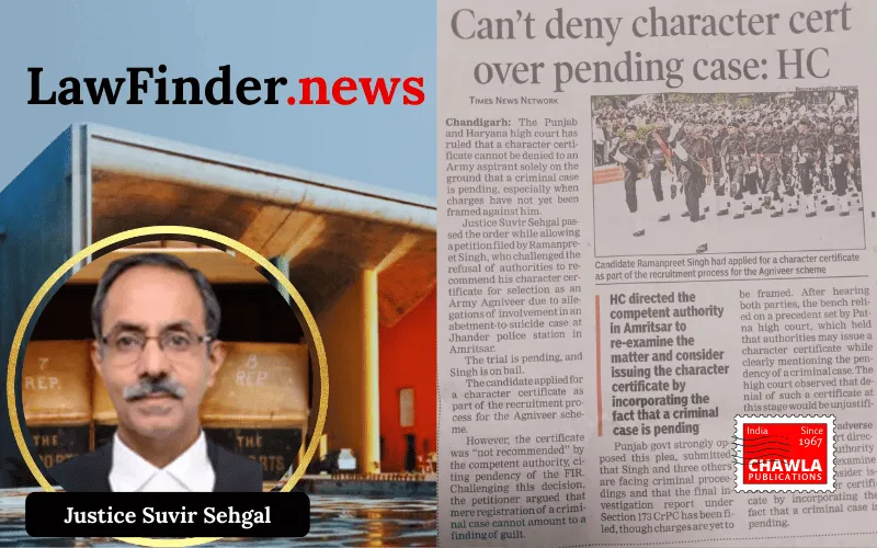 Punjab and Haryana High Court Directs Issuance of Character Certificate Despite Pending Criminal Case