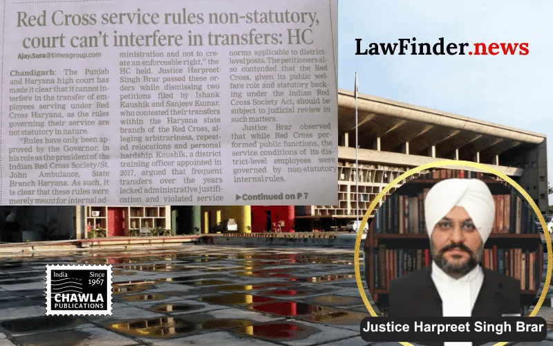 Punjab and Haryana High Court Denies Writ Jurisdiction in Service Dispute with Indian Red Cross Society
